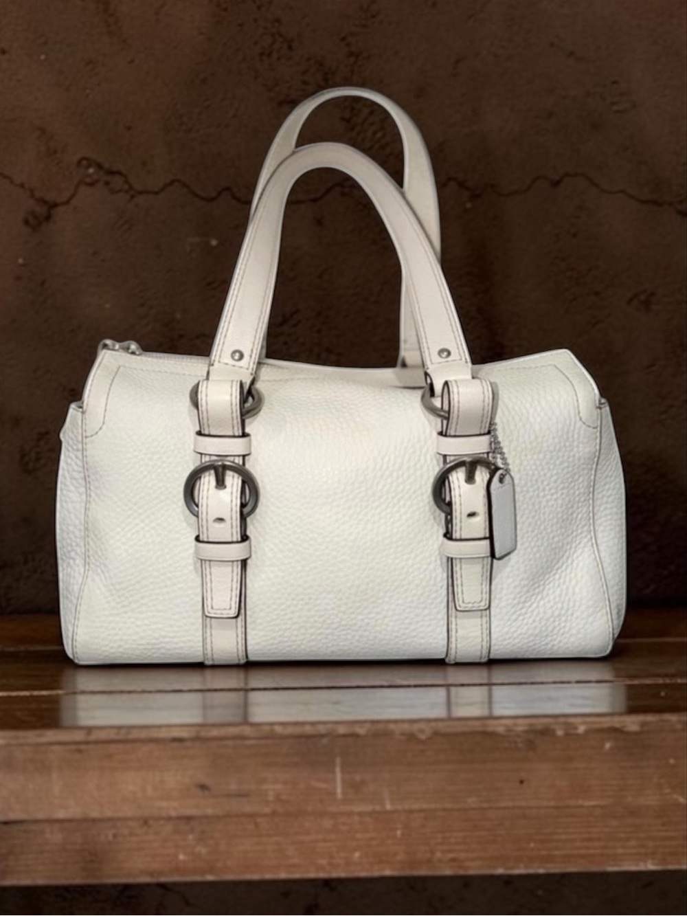 Coach White Pebbled Leather Y2K Chelsea Zip Satchel Handbag